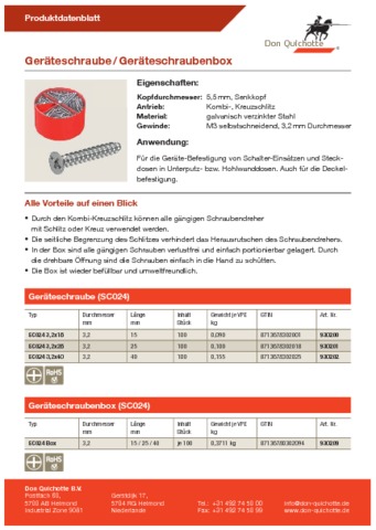 Geräteschraube / Geräteschraubenbox Geräteschraube / Geräteschraubenbox