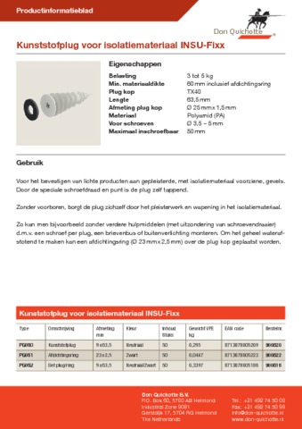 Kunststofplug voor isolatiemateriaal INSU-Fixx Kunststofplug voor isolatiemateriaal INSU-Fixx