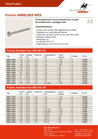 Pointes inox anneles tb 1908 Pointes inox anneles tb 1908