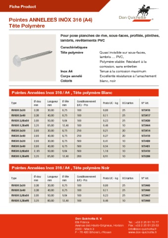 Pointes inox anneles tete pvc 1908 Pointes inox anneles tete pvc 1908